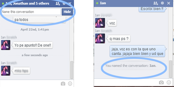 nombrar conversación facebook